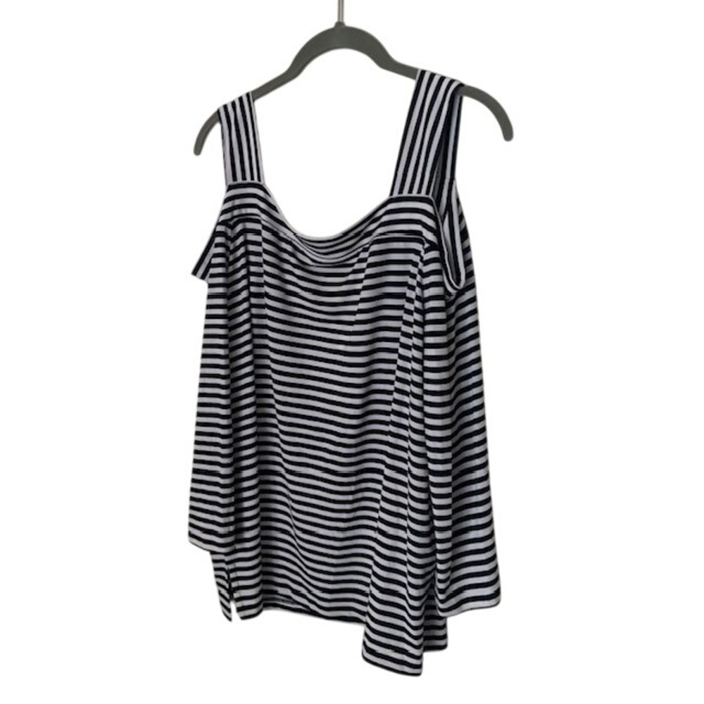 Chico's NWT Size 3 XL 16 East West Cold Shoulder Top Black Antique White Pattern